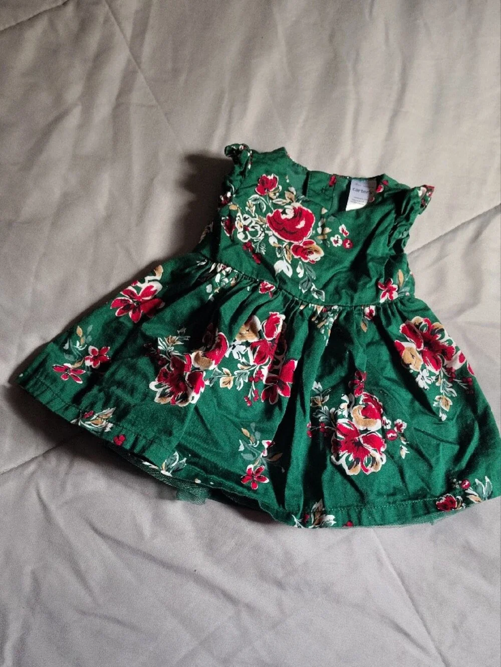Carter's Green Floral Dress with Red and Cream Flowers